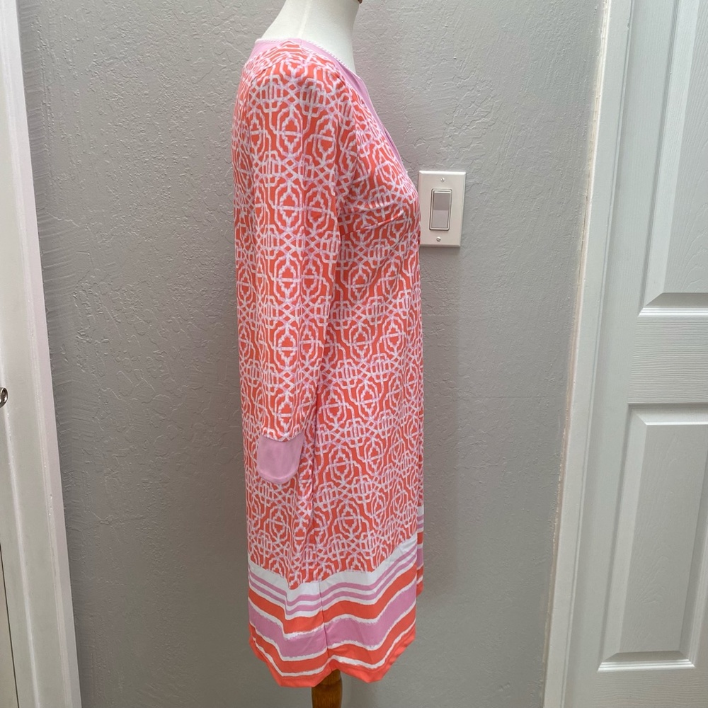 Cabana Life/Talbots Embroidered Tunic Dress Contrast Neckline Coral Lattice S - Picture 4 of 14